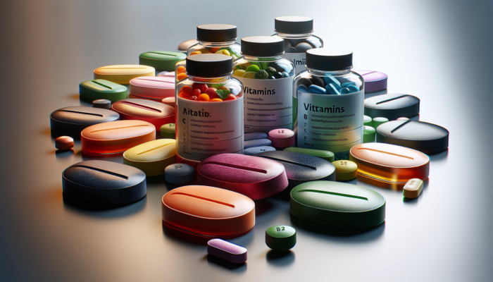 Colorful electrolyte tablets with vitamins C, B, and herbal extracts, labeled for health benefits.
