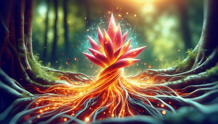 A vibrant blend of ashwagandha and rhodiola roots symbolizing synergy and enhancing mental and physical health.