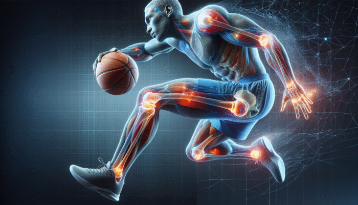 Athlete playing basketball with well-lubricated joints, showcasing benefits of collagen supplements.