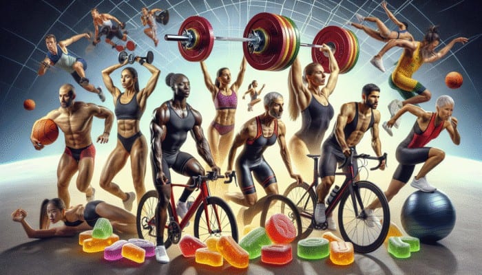 Diverse athletes using Brand B's creatine gummies, showing enhanced endurance and strength globally.