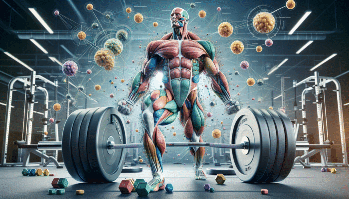 Optimizing Magnesium for Powerlifting: Powerlifter lifting weights, muscles highlighted showing magnesium aiding calcium regulation for enhanced performance.
