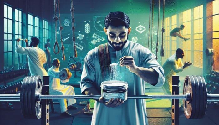 A powerlifter eating magnesium-rich foods before a high-intensity workout in a gym, showing focused determination.