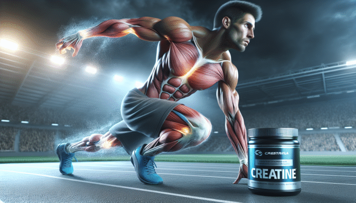 Athlete recovering swiftly from muscle strain with creatine, reducing inflammation and soreness, returning to intense sports training.