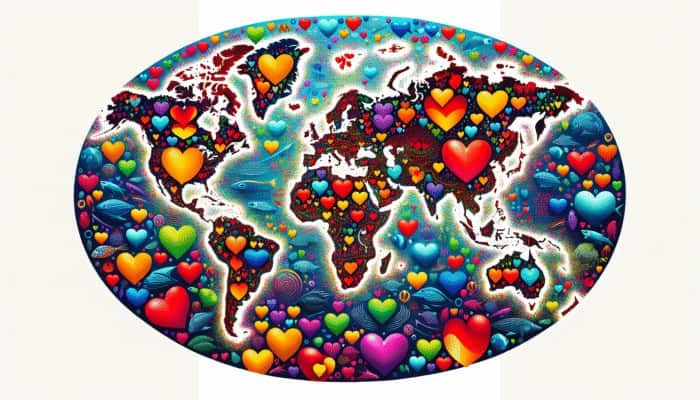 Reviewing Omega-3 Brands: A global map showing omega-3 intake levels, with heart symbols and fish illustrating cardiovascular health impact.