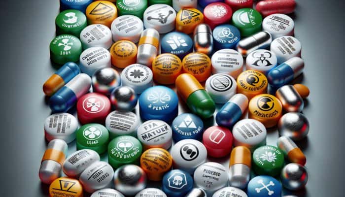 How to Avoid Supplement Contamination: Illustration of heavy metals and pesticides contaminating dietary supplements, showing health risks.