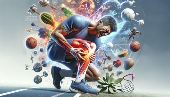 Supplements to Prevent Cramps: Person grimacing in pain, clutching leg during muscle cramp, with sports and daily life scenes.